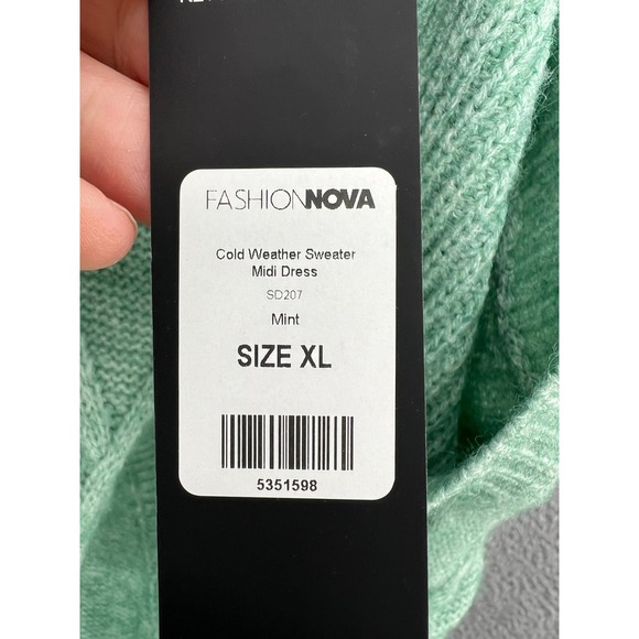 Fashion Nova Sweater Dress Sz XL Mint Green Cable Knit Long Sleeve Midi - Picture 10 of 12